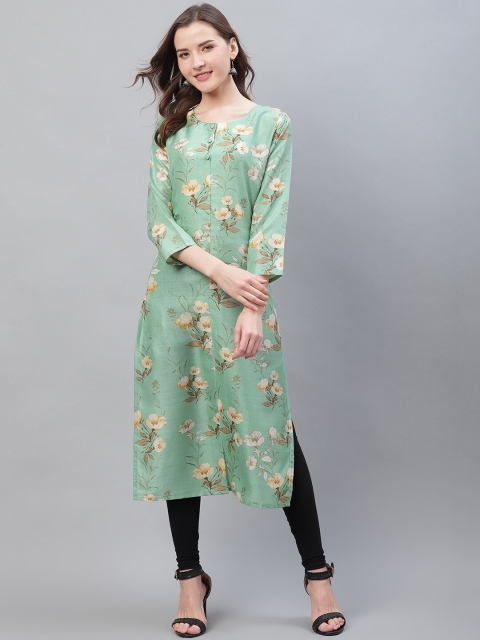 

AHIKA Women Green & Beige Floral Print Straight Kurta