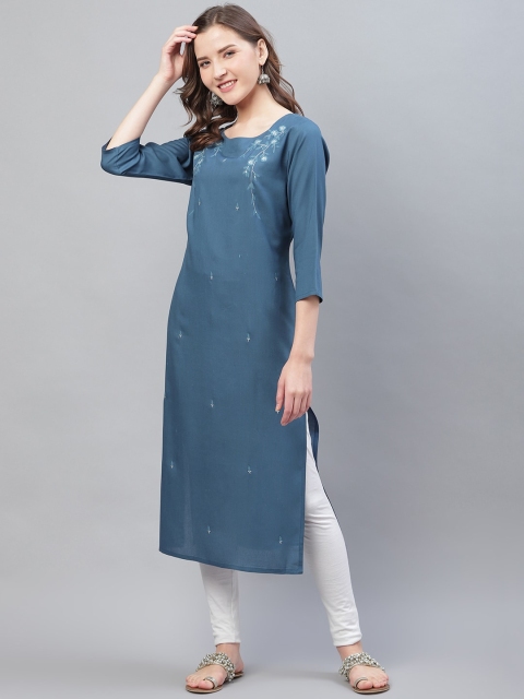 

AHIKA Women Teal Blue Yoke Design Straight Kurta