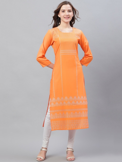 

AHIKA Women Orange & White Ethnic Printed Straight Kurta