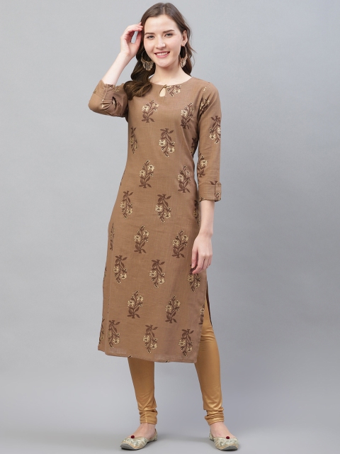 

AHIKA Women Brown & Golden Ethnic Printed Straight Kurta