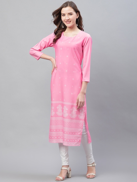 

AHIKA Women Pink & White Ethnic Printed Straight Kurta