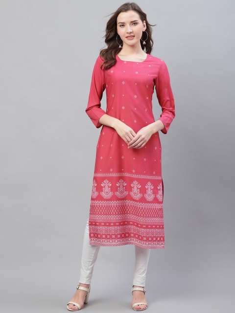 

AHIKA Women Pink & White Ethnic Printed Straight Kurta