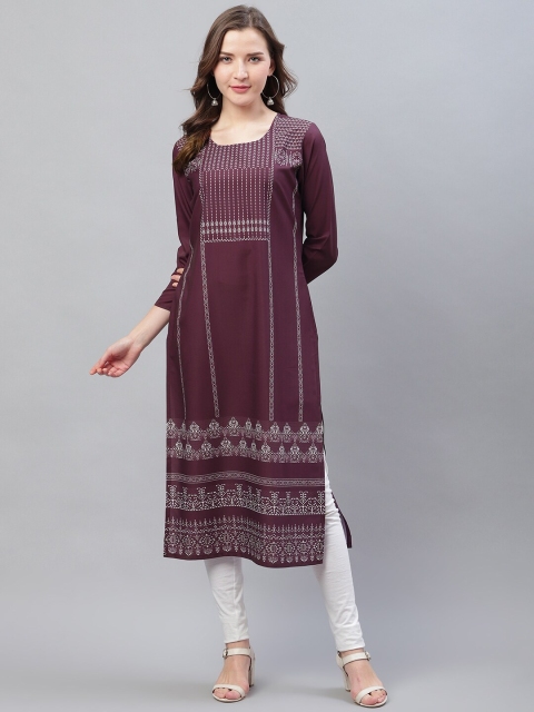 

AHIKA Women Aubergine & White Ethnic Printed Straight Kurta, Purple