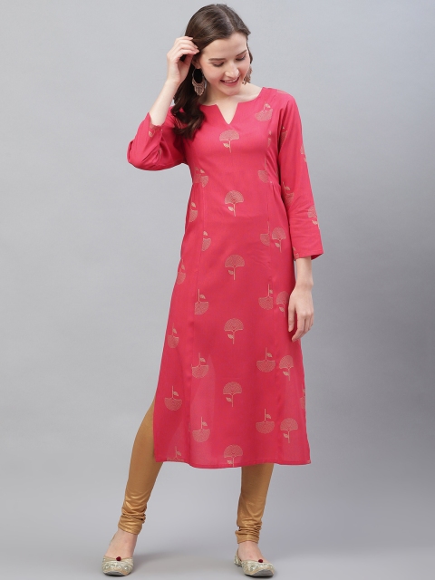 

AHIKA Women Red & Golden Panelled Printed Straight Kurta