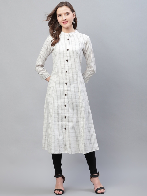 

AHIKA Women White & Grey Panelled Checked A-Line Kurta