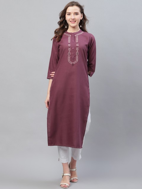 

AHIKA Women Mauve Embroidered Yoke Design Straight Kurta