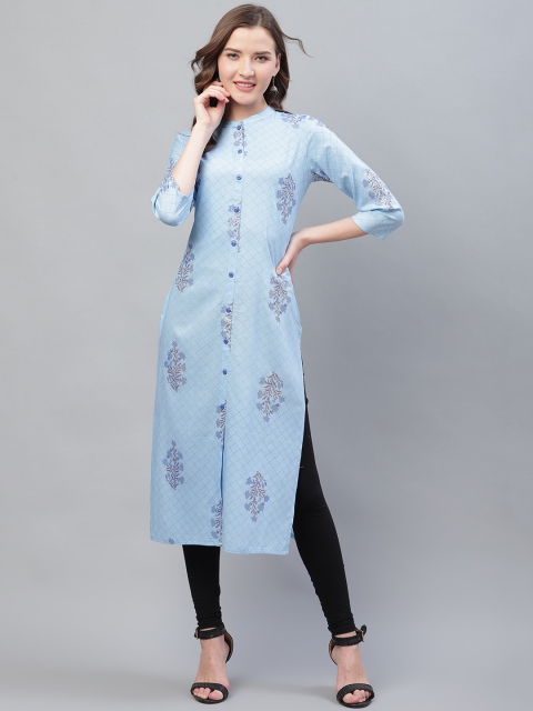 

AHIKA Women Blue Printed Straight Kurta