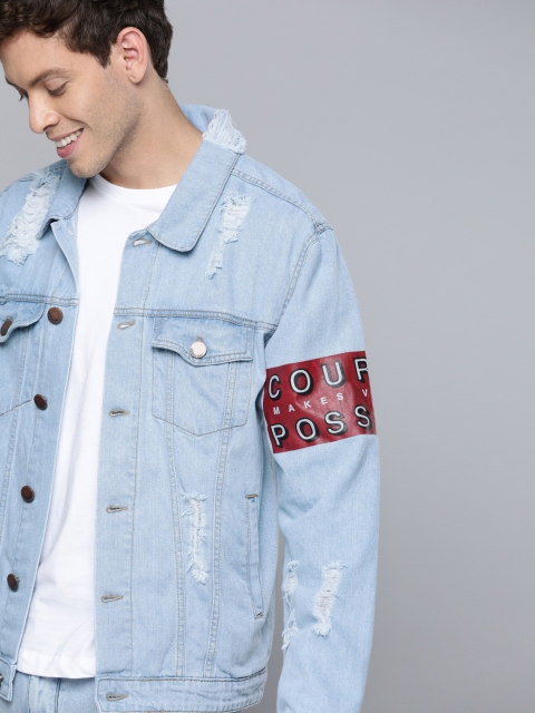 

HERE&NOW Men Blue Washed Denim Jacket