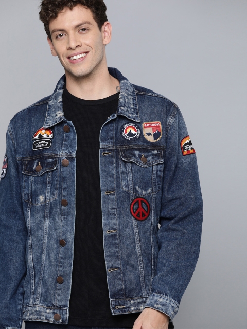 

HERE&NOW Men Blue Washed Denim Jacket