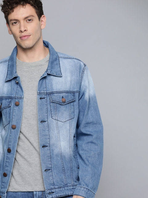 

HERE&NOW Men Blue Printed Denim Jacket