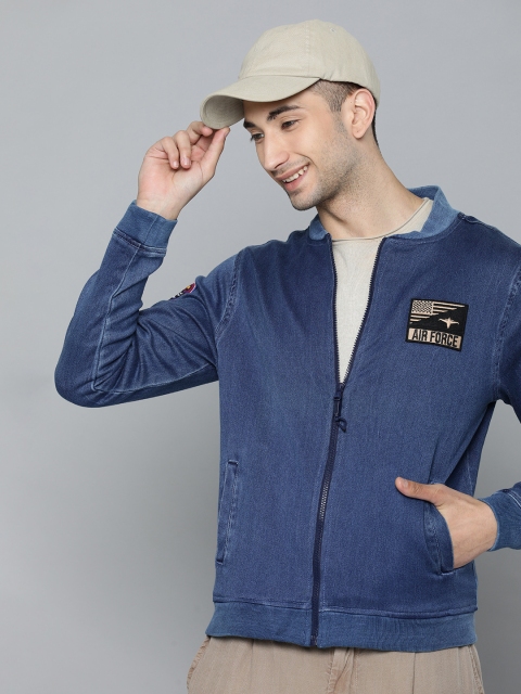

HERE&NOW Men Blue Solid Bomber Jacket