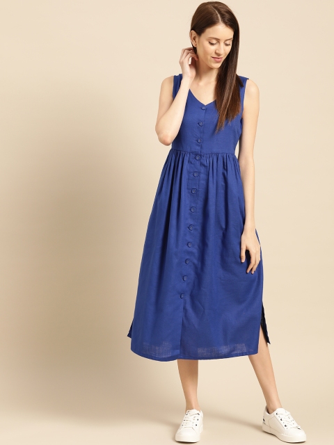 

ether Women Blue Solid A-Line Dress