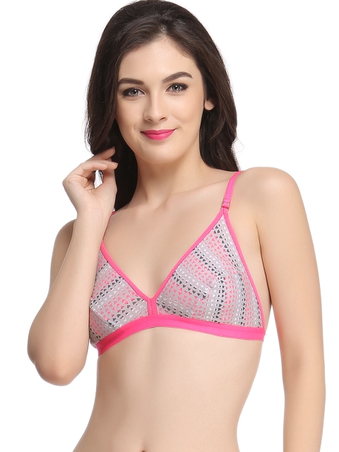

Clovia Grey & Prink Printed Full-Coverage Bra BR0375P0540B