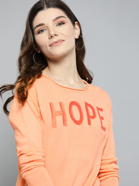 

Mast & Harbour Women Peach-Coloured Self Design Acrylic Pullover