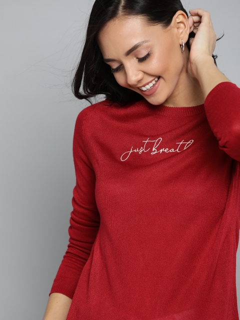 

Mast & Harbour Women Red Solid Acrylic Pullover