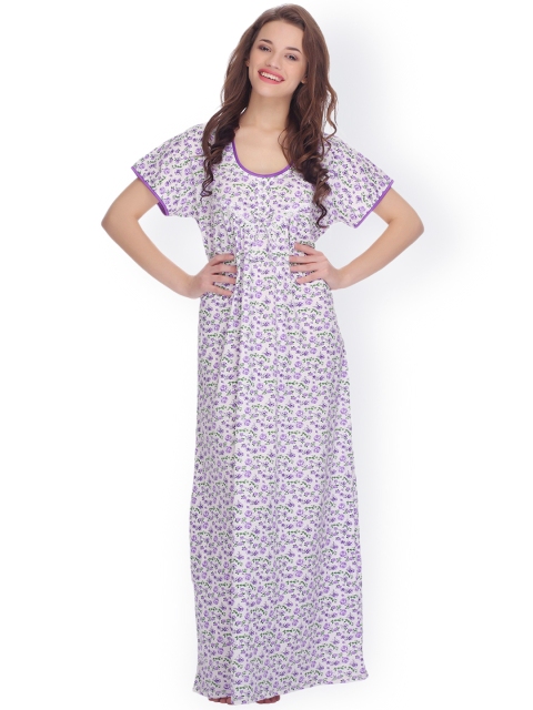 

Clovia White & Purple Floral Print Maxi Nightdress NS0556P12XL