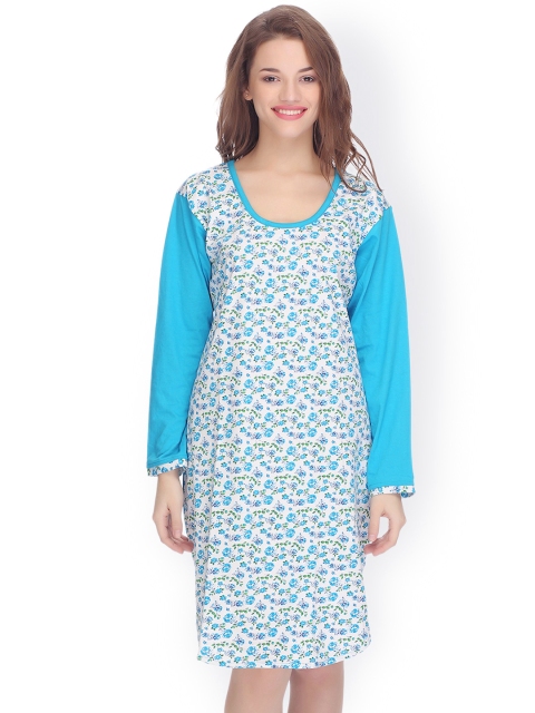 

Clovia White & Blue Floral Print Sleep Shirt NS0557P03XL