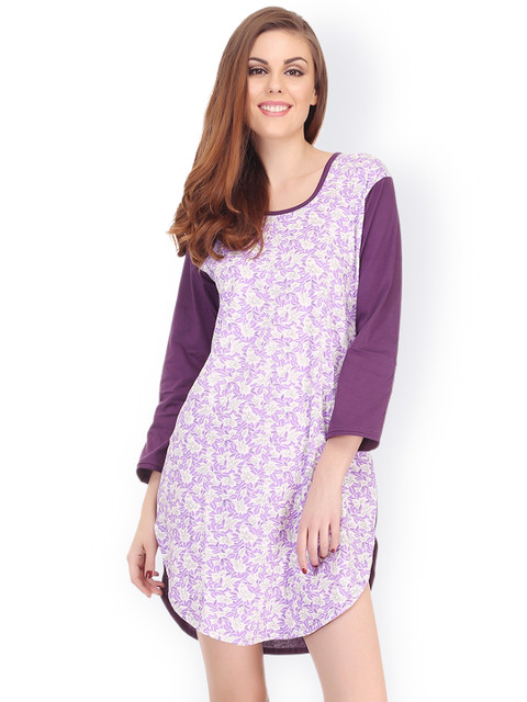 

Clovia Purple Printed Sleep Shirt NS0557P15XL