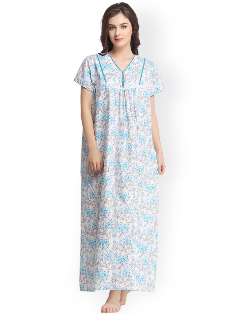 

Clovia White & Blue Printed Maxi Nightdress NS0591P03O
