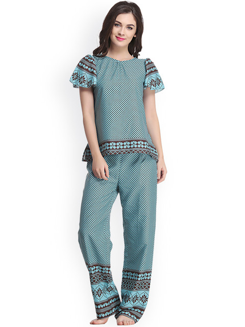 

Clovia Blue Printed Pyjama Set NS0583P03