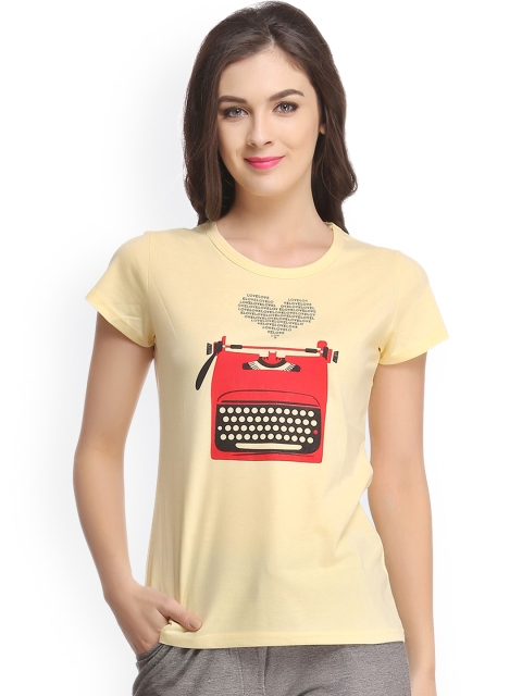 

Clovia Yellow Printed Lounge Top LT0070A02XL