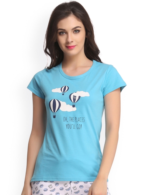 

Clovia Blue Printed Lounge Top LT0070P03XL