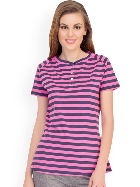 

Clovia Pink & Navy Striped Lounge Top LT0103P22XL