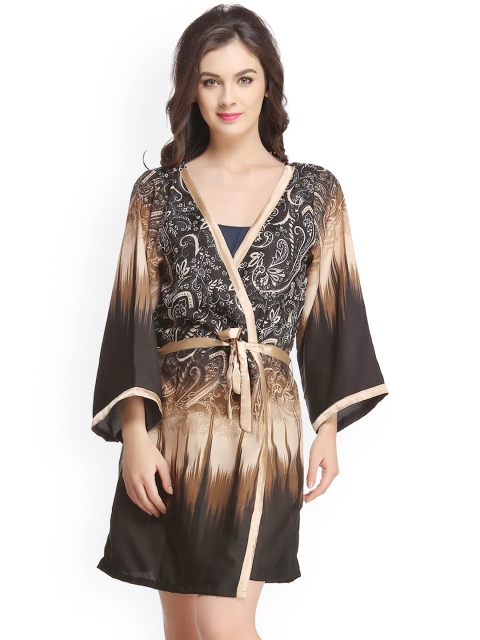 

Clovia Black & Brown Printed Robe NS0475P24XL