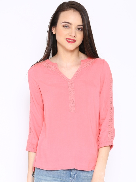 

Vero Moda Coral Pink Lace Detail Top