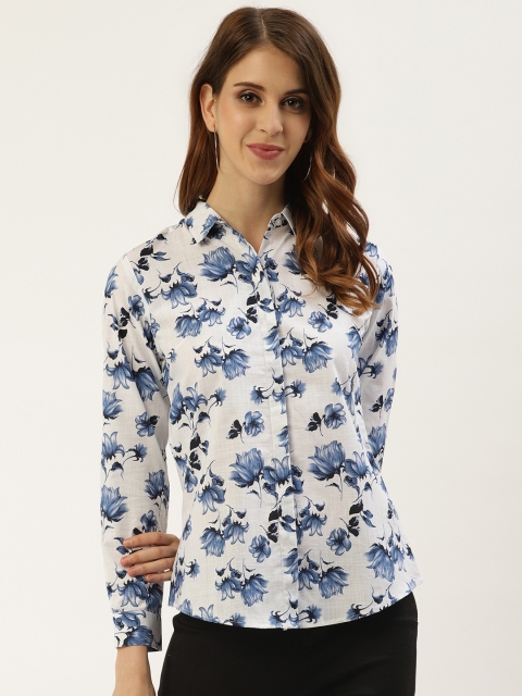 

Hancock Women White & Blue Slim Fit Floral Print Formal Shirt