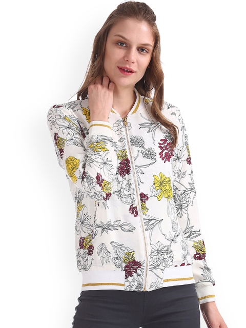

Sugr Women White & Black Printed Bomber
