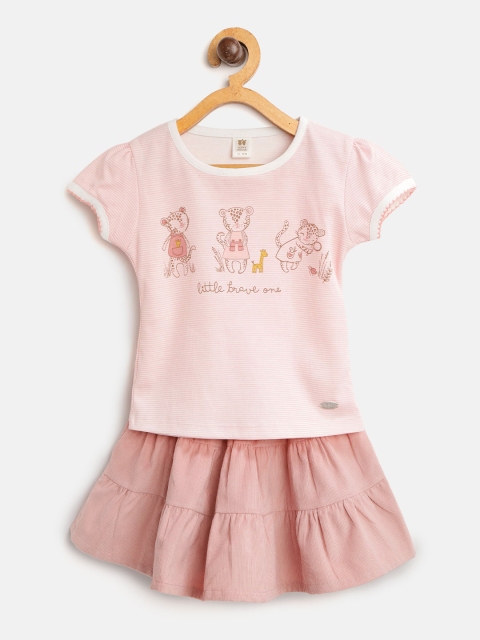 

TOFFY HOUSE Girls Pink & White Striped Top with Corduroy Skirt
