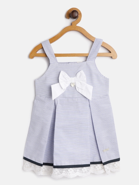 

TOFFY HOUSE Girls Blue & White Striped A-Line Dress with Bow Detail