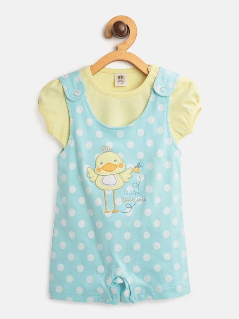 

TOFFY HOUSE Girls Yellow & Blue Solid Top with Polka Dot Print Rompers