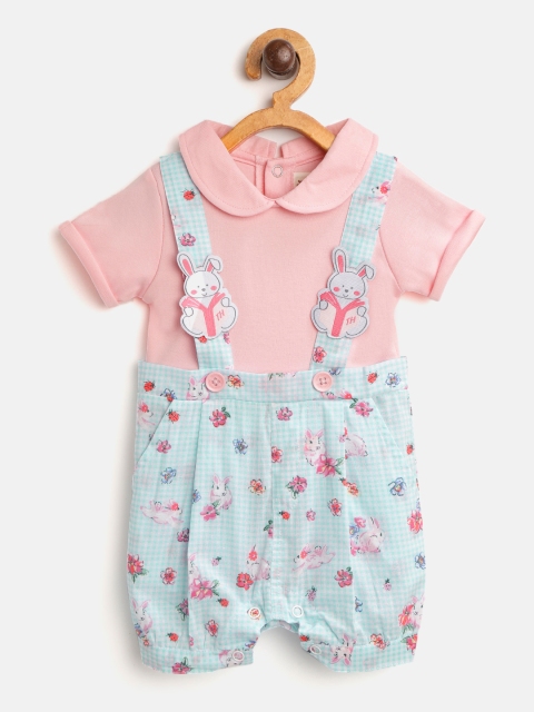 

TOFFY HOUSE Girls Pink & Blue Floral Print Rompers