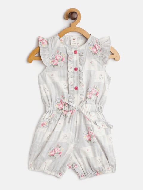

TOFFY HOUSE Girls White & Grey Floral Print Rompers