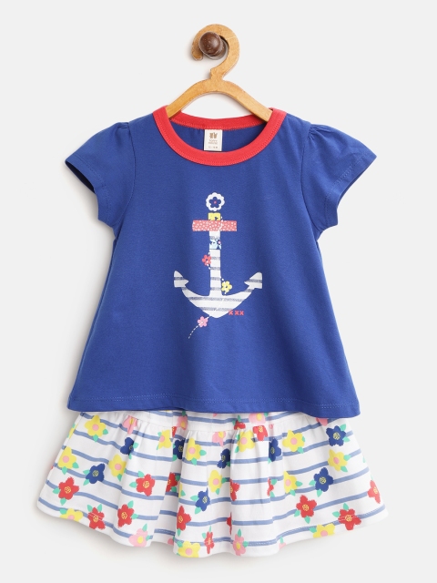 

TOFFY HOUSE Girls Blue & White Printed Top with Skirt