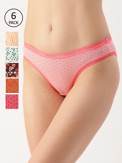

Amante Women Pack of 6 Printed Briefs, Orange