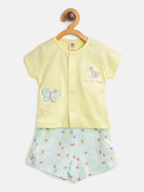 

TOFFY HOUSE Girls Yellow & Sea Green Embroidered Top with Printed Shorts