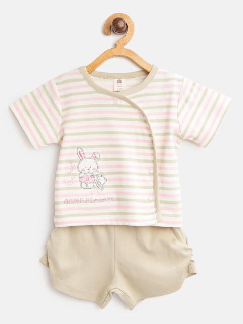 

TOFFY HOUSE Girls White & Pink Striped Top with Solid Shorts