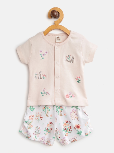 

TOFFY HOUSE Girls Light Pink & White Embroidered Top with Printed Shorts