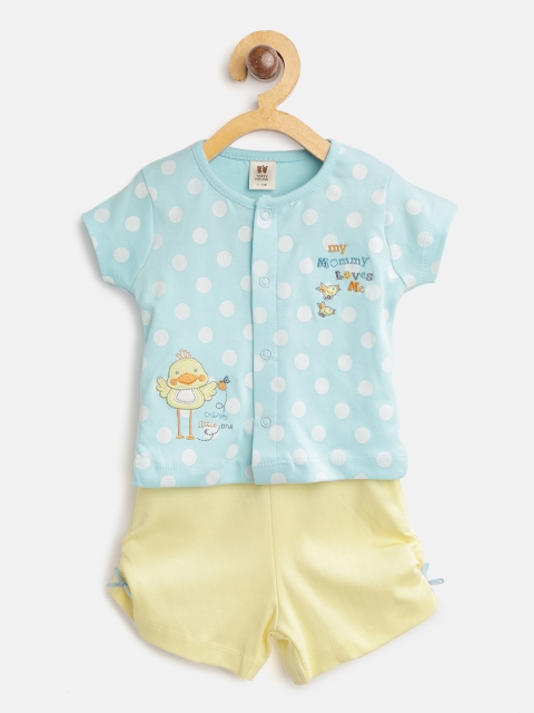 

TOFFY HOUSE Girls Blue & Yellow Polka Dots Print Top with Solid Shorts