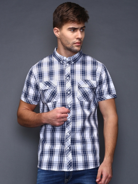 

SELA Navy & White Checked Casual Shirt, Navy blue