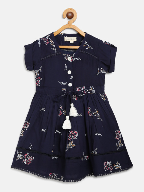 

Bella Moda Girls Navy Blue Floral Print A-Line Dress