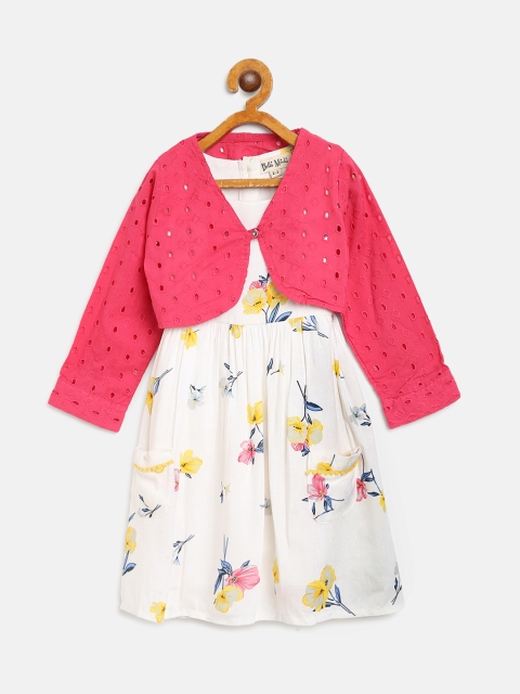 

Bella Moda Girls White & Pink Floral Print A-Line Dress with Shrug