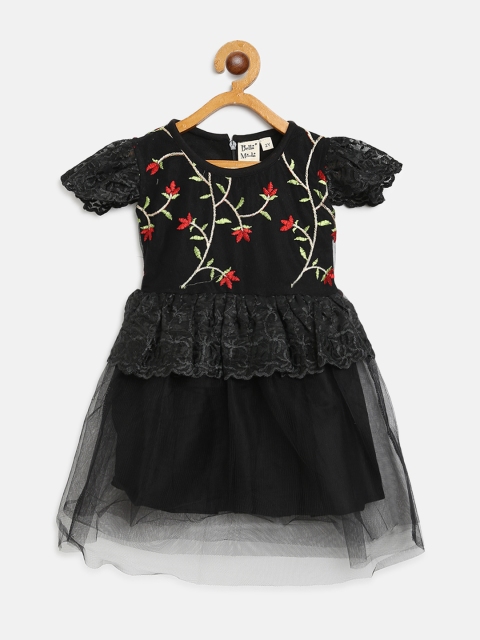 

Bella Moda Girls Black & Red Floral Embroidered A-Line Dress