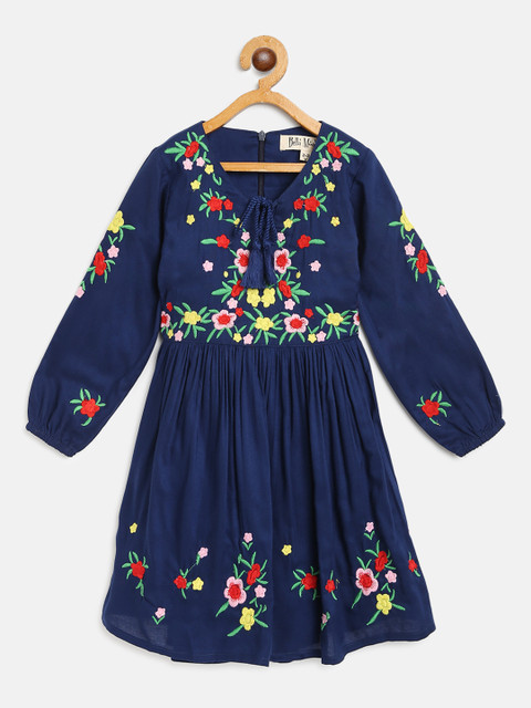 

Bella Moda Girls Navy Blue & Red Floral Embroidered A-Line Dress