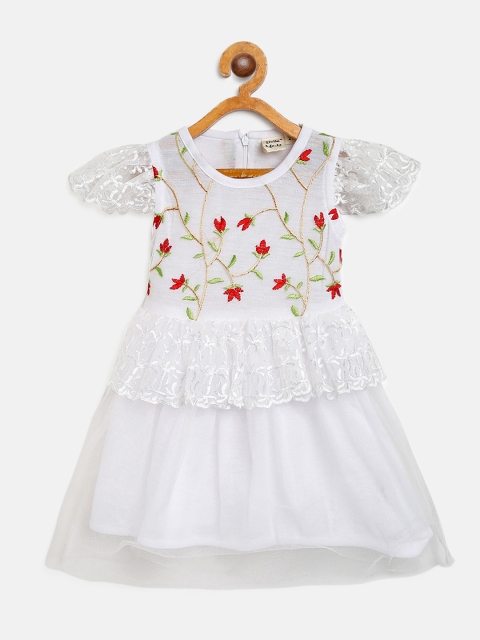 

Bella Moda Girls White & Red Floral Embroidered A-Line Dress