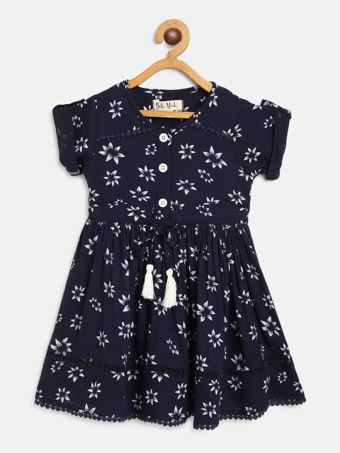 

Bella Moda Girls Navy Blue & White Floral Print A-Line Dress