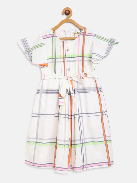 

Bella Moda Girls White & Grey Checked A-Line Dress with Belt